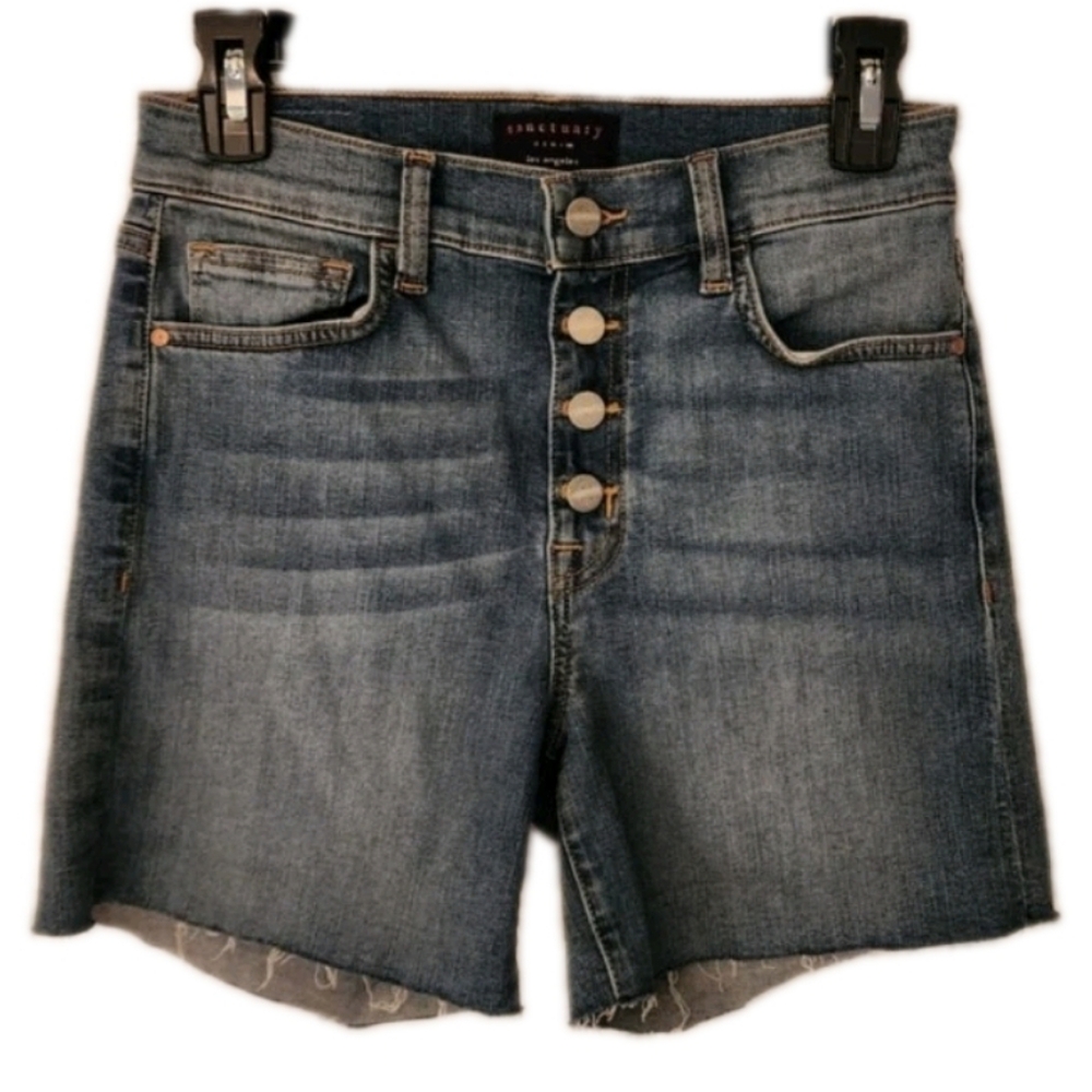 Sanctuary Exposed Fly High Rise Denim Shorts In San Jacinto Wash Size 27 - Picture 2 of 11